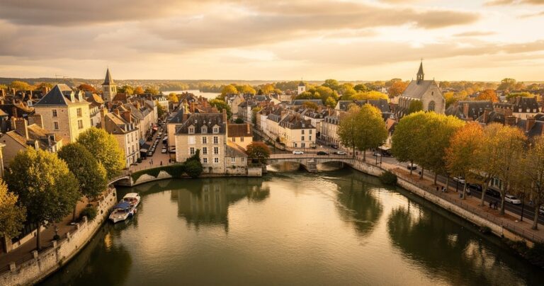 Vue aérienne de Compiègne avec les bords de l Oise et le centre historique