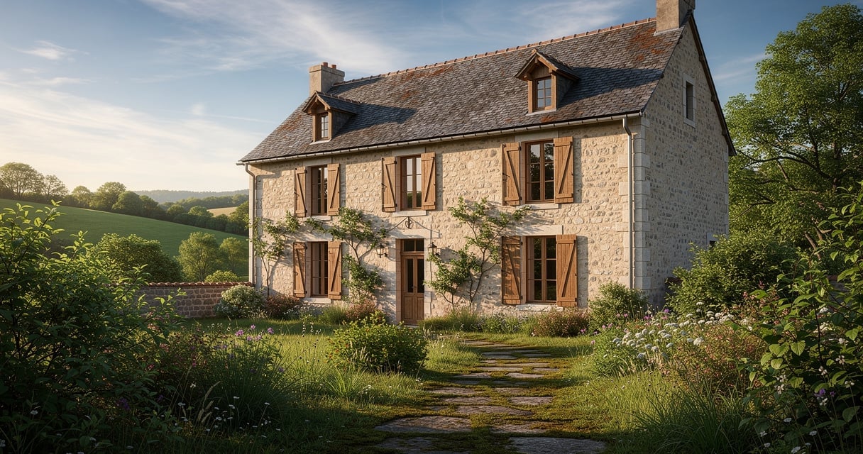 Maison ancienne en pierre dans la campagne francaise