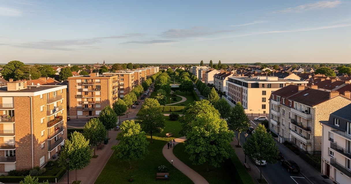Vue aérienne du quartier Royallieu à Compiègne avec ses immeubles et espaces verts